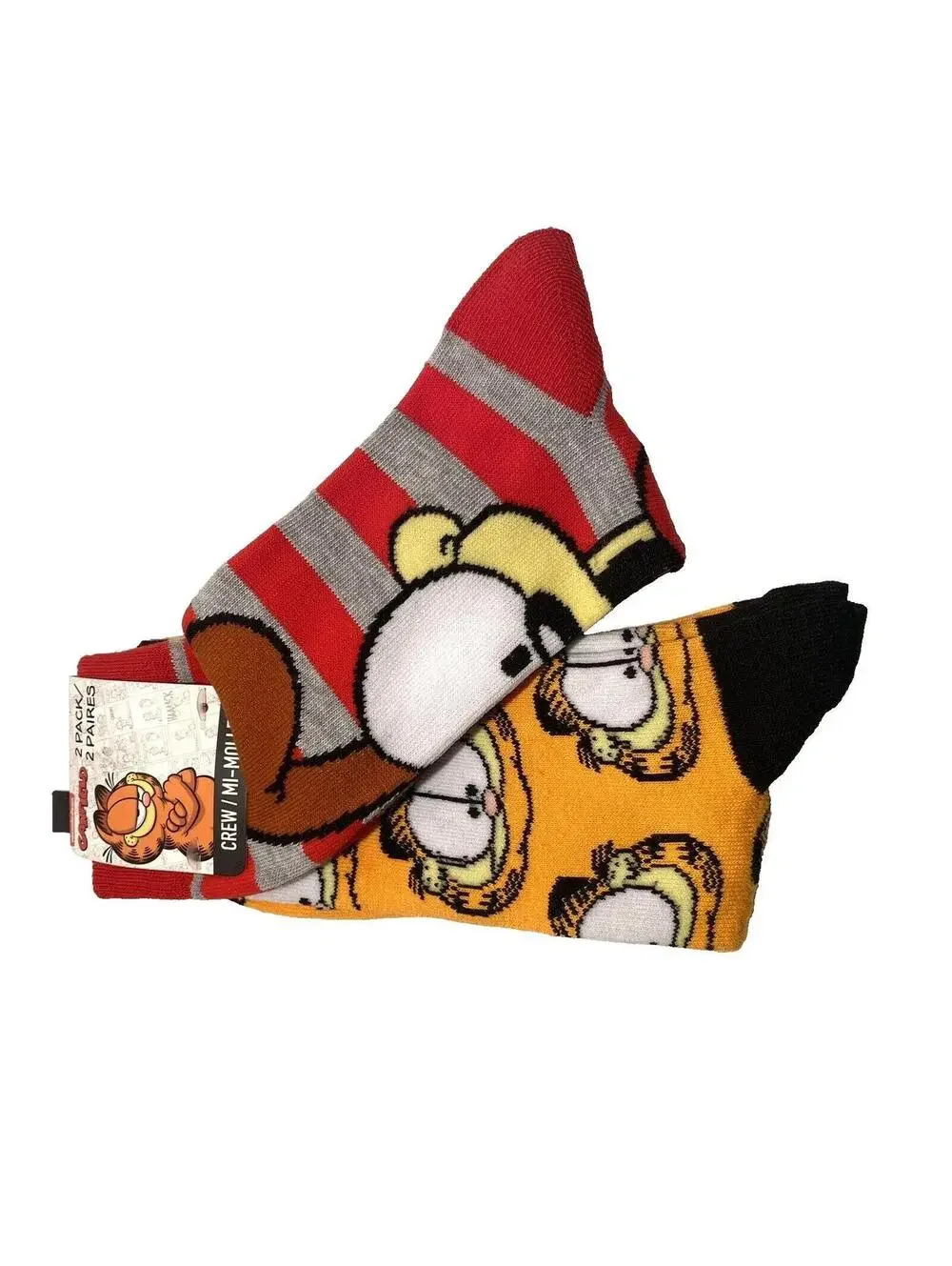 Garfield & Odie Cartoon Crew Socks 2-Pack, Red & Orange Graphic, One Size, New